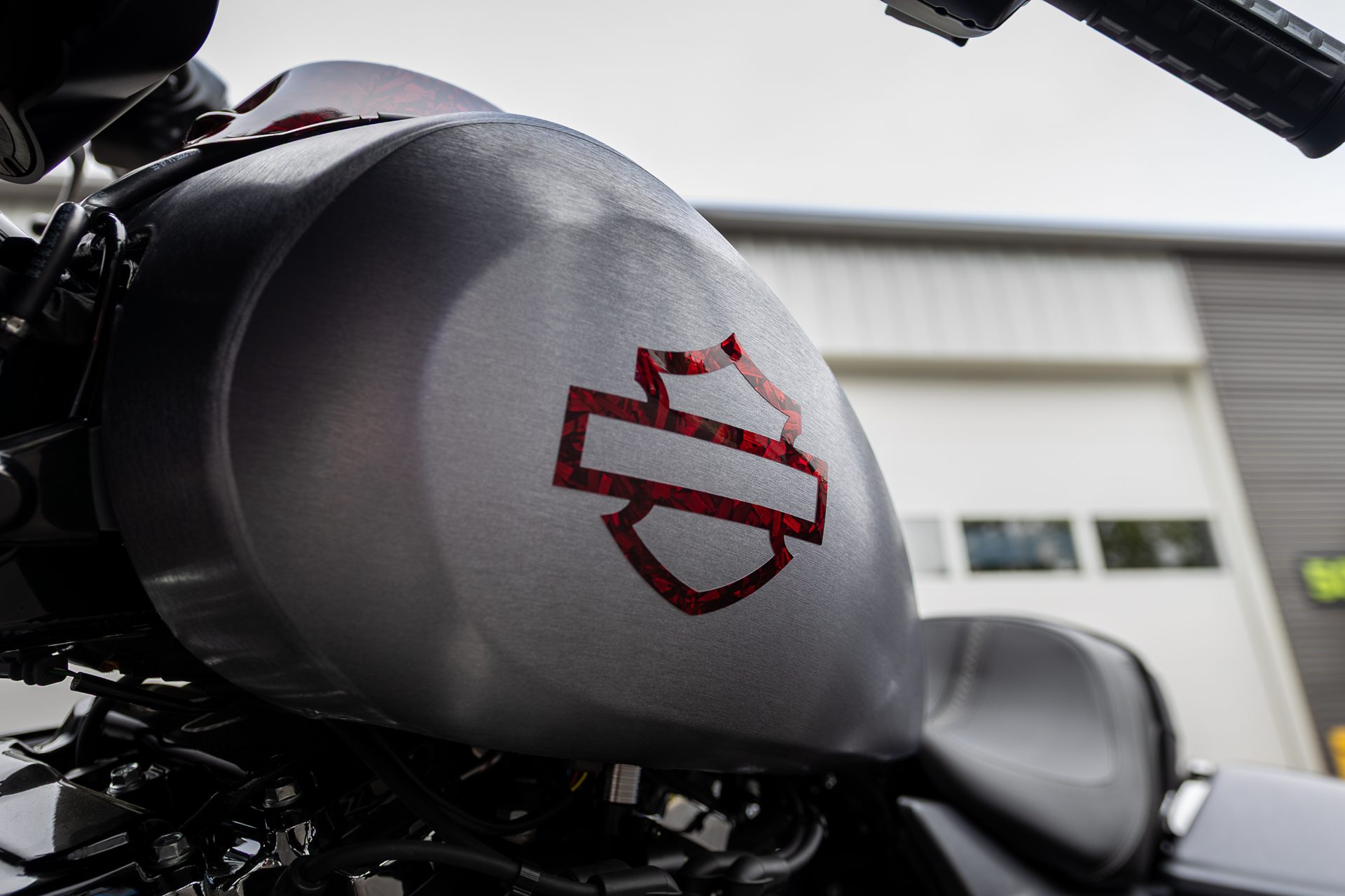 Custom vinyl wrap on a Harley-Davidson tank